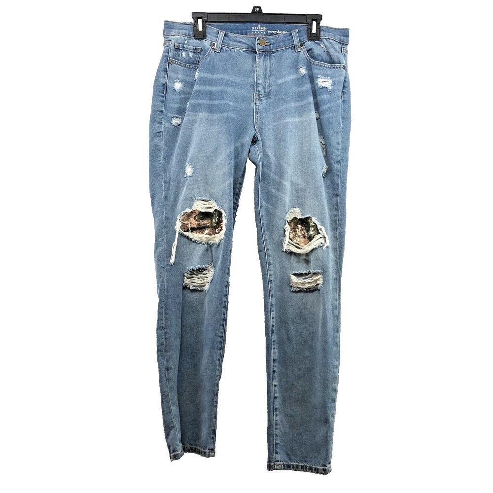 NY&C SOHO Distressed Curvy Boyfriend Stretch Denim Jeans Size 12 Women Stylish